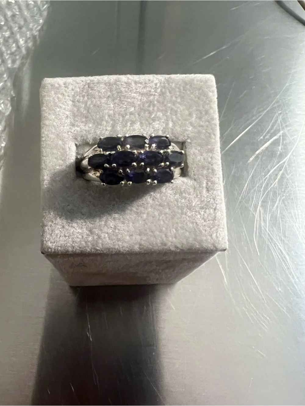 Women’s Sterling Silver Ring with Deep Blue Oval Gemstones